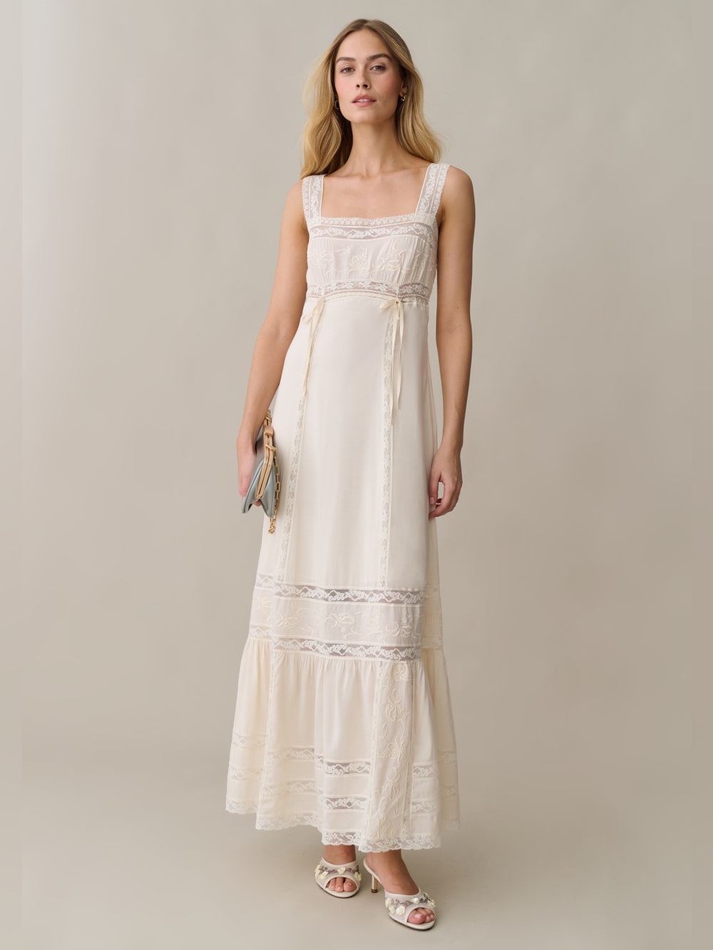 Sorella Cream Size 12 Dove Lace Embroidered Cotton Blend Maxi Dress Few Moda